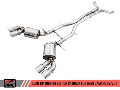 AWE Tuning 2016 - 2022 Chevy Camaro SS Res Cat-Back Exhaust -Touring Edition (Quad Chrome Silver Tips) - GUMOTORSPORT