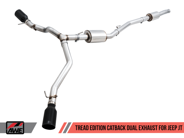 AWE Tuning 2020 + Jeep Gladiator JT 3.6L Tread Edition Cat-Back Dual Exhaust - Diamond Black Tip
