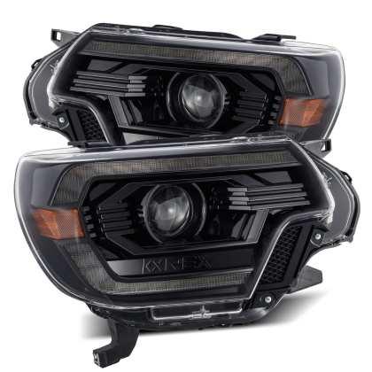 AlphaRex 12-15 Toyota Tacoma LUXX LED Projector Headlights Plank Style Alpha Black w/DRL - GUMOTORSPORT