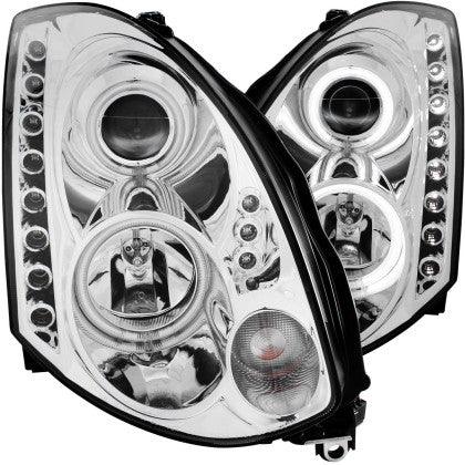 ANZO 2003-2007 Infiniti G35 Projector Headlights w/ Halo Chrome (CCFL) (HID Compatible) - GUMOTORSPORT