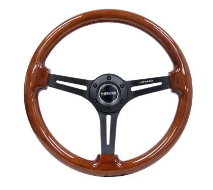 NRG Reinforced Steering Wheel (350mm / 3in. Deep) Brown Wood w/Blk Matte Spoke/Black Center Mark - GUMOTORSPORT