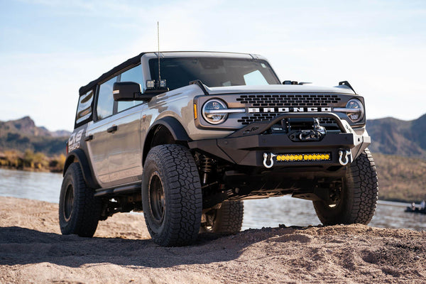 DV8 Offroad 2021+ Ford Bronco Modular Front Bumper Winch Capable w/ Auxiliary Light Mounts - GUMOTORSPORT