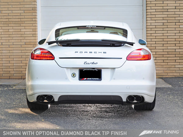 AWE Tuning Porsche 970 Panamera Turbo Performance Exhaust System Track Edition Polished Silver Tips