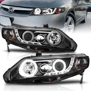 ANZO 2006-2011 Honda Civic Projector Headlights w/ Halo Black (CCFL) 4 Door Models - GUMOTORSPORT