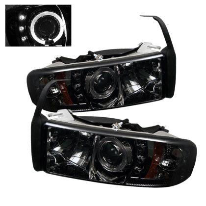 Spyder Dodge Ram 1500 94-01 94-02 Projector Headlights LED Halo LED Smke PRO-YD-DR94-HL-AM-SMC - GUMOTORSPORT