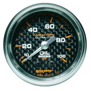 Autometer Carbon Fiber 52mm 100 PSI Electronic Oil Pressure Gauge - GUMOTORSPORT