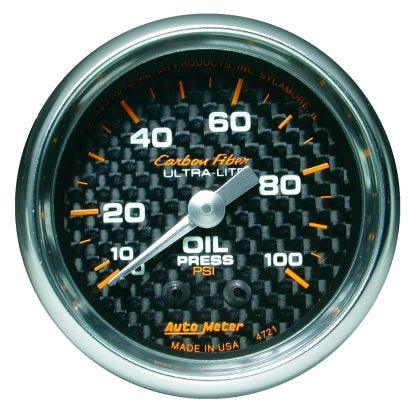 Autometer Carbon Fiber 52mm 100 PSI Mechanical Oil Pressure Gauge - GUMOTORSPORT