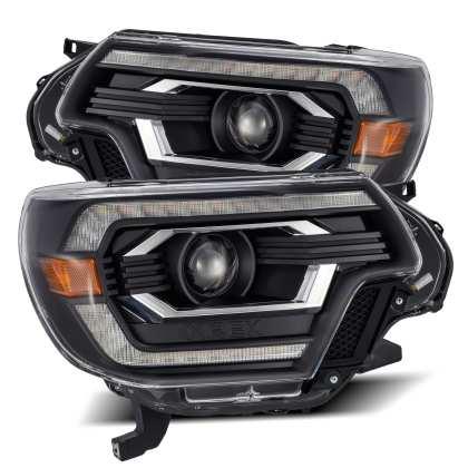 AlphaRex 12-15 Toyota Tacoma LUXX LED Projector Headlights Plank Style Black w/DRL - GUMOTORSPORT