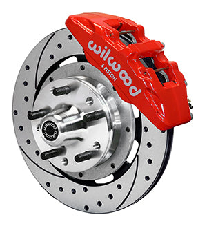 Wilwood Dynapro 6 Front Hub Kit 12.19in Drill Red 1965 - 1969 Mustang Disc & Drum Spindle