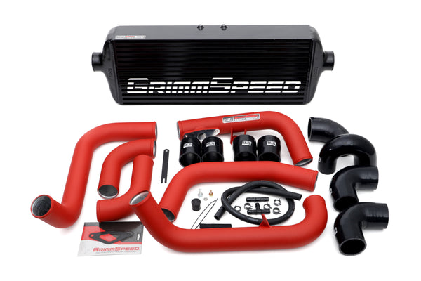 GrimmSpeed 2008-2014 Subaru STI Front Mount Intercooler Kit Black Core / Red Pipe - GUMOTORSPORT