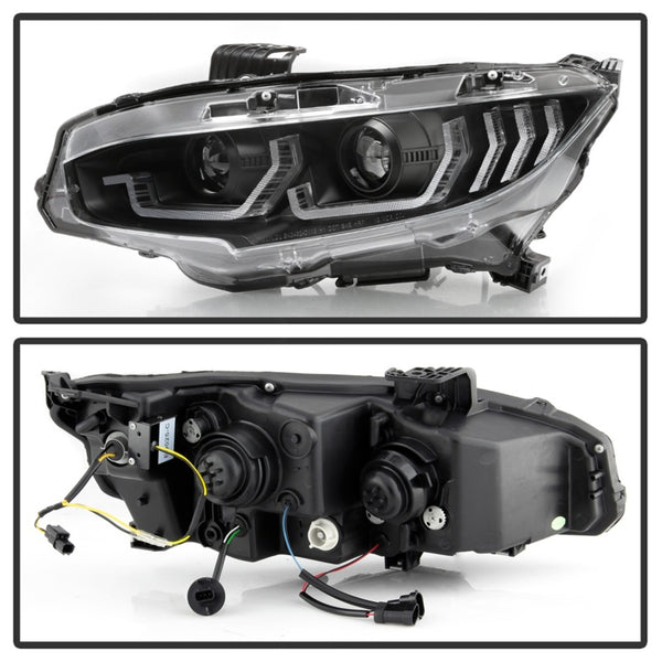 Spyder Apex Honda Civic 2016 - 2020 2DR/4DR/Hatchback LED Headlight Black PRO-YD-HC16PL-SEQ-BK