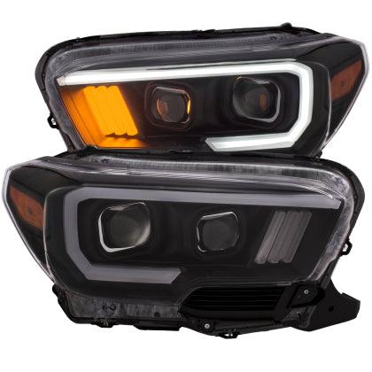 ANZO 2016 - 2022 Toyota Tacoma Projector Headlights w/ Plank Style Black w/ Amber - GUMOTORSPORT