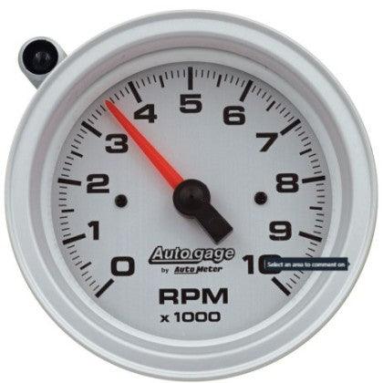 AutoMeter Tachometer Gauge 10K RPM 3 3/4in Pedestal w/Ext. Shift-Light - Silver Dial/Black Case - GUMOTORSPORT