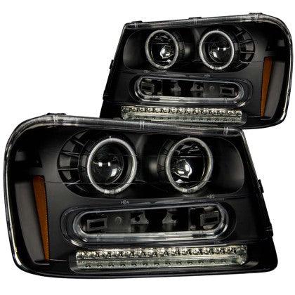 ANZO 2002 - 2009 Chevrolet Trailblazer Projector Headlights w/ Halo Black - GUMOTORSPORT