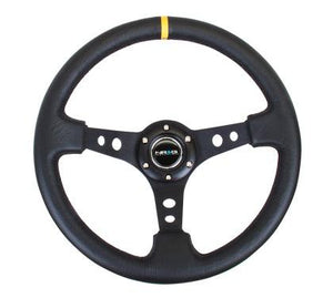 NRG RST-006BK-Y: 350mm Sport Steering Wheel Deep Dish Black- Yellow Center Marking - GUMOTORSPORT