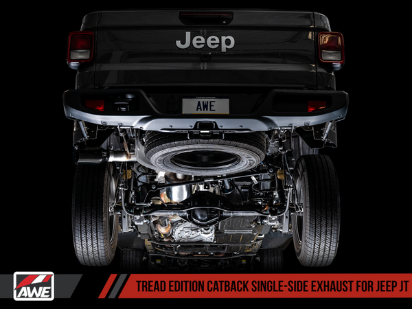 AWE Tuning 2020 + Jeep Gladiator JT 3.6L Tread Edition Cat-Back Single Side Exhaust - Diamond Blk Tips