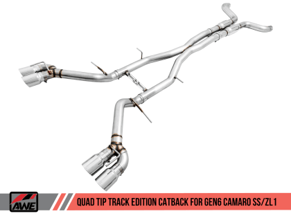 AWE Tuning 2016 - 2022 Chevy Camaro SS Resonated Cat-Back Exhaust -Track Edition (Quad Chrome Silver Tips) - GUMOTORSPORT