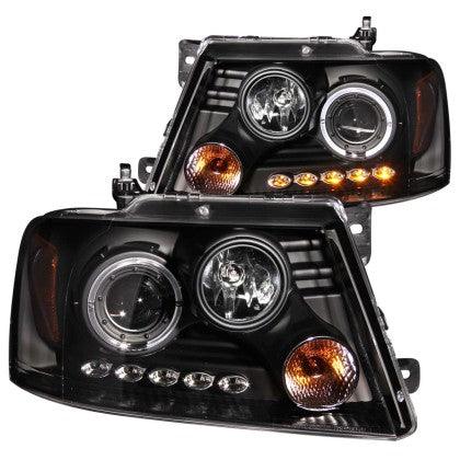 ANZO 2004-2008 Ford F-150 Projector Headlights w/ Halo and LED Black - GUMOTORSPORT