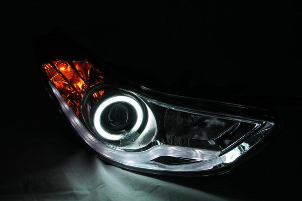 ANZO 2011-2014 Hyundai Elantra Projector Headlights w/ Halo Chrome (CCFL) - GUMOTORSPORT