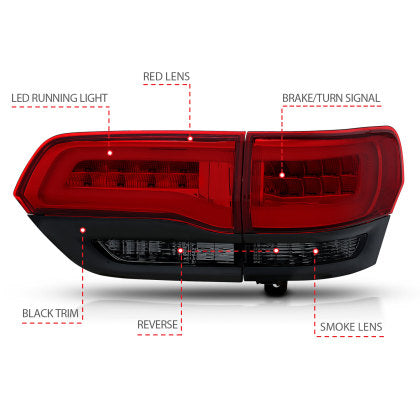 ANZO 2014 - 2022 Jeep Grand Cherokee LED Taillights Red/Smoke
