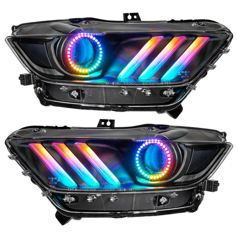 Oracle 15-17 Ford Mustang Dynamic RGB+A Pre-Assembled Headlights - Black Edition - ColorSHIFT - GUMOTORSPORT