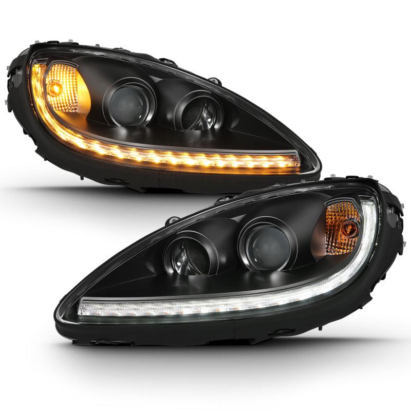 ANZO 2005 - 2013 Chevy Corvette Projector Headlight Plank Style Switchback H.L. Black Amber - GUMOTORSPORT