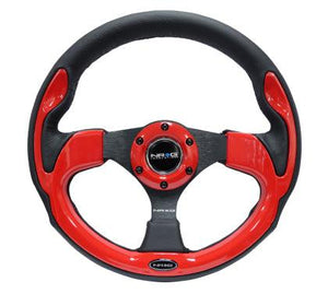 NRG Pilota Series Reinforced Steering Wheel (320mm) Blk w/Red Trim & 5mm 3-Spoke - GUMOTORSPORT