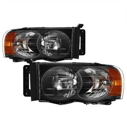 Xtune Dodge Ram 1500 02-05 Amber Crystal Headlights Black HD-JH-DR02-AM-BK - GUMOTORSPORT