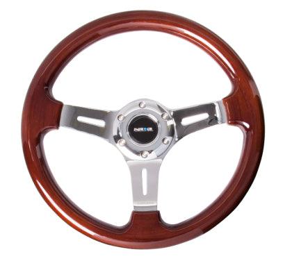 NRG Classic Wood Grain Steering Wheel (330mm) Wood Grain w/Chrome 3-Spoke Center - GUMOTORSPORT