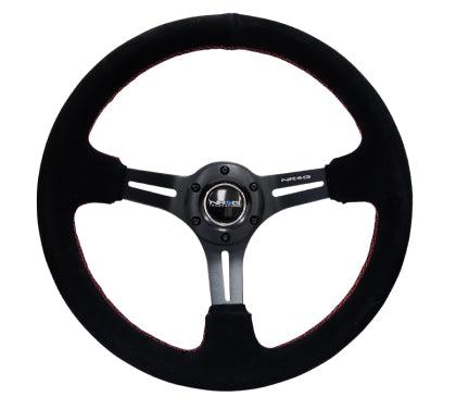 NRG RST-018S-RS: 350mm Sport Steering Wheel (3" Deep) Suede with Red Stitching - GUMOTORSPORT