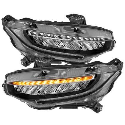 ANZO 16-17 Honda Civic Projector Headlights Plank Style Black w/Amber/Sequential Turn Signal - GUMOTORSPORT