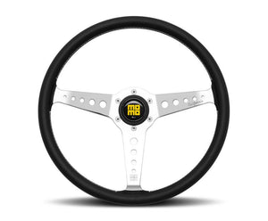 Momo California Steering Wheel 360 mm - Black Leather/White Stitch/Pol Spokes - GUMOTORSPORT
