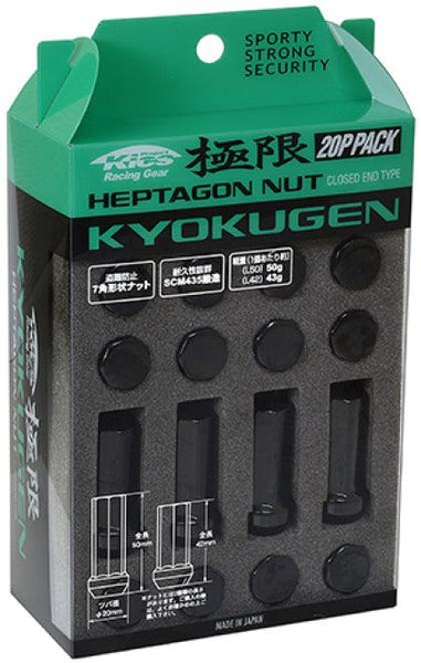 Project Kics Kyokugen Heptagon 12.x1.5 Long Closed Lug Nuts 20P Pack - 20 PCS - GUMOTORSPORT