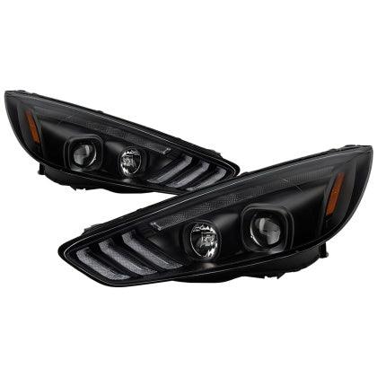 Spyder 15-18 Ford Focus Projector Headlights - Seq Turn Light Bar - Black PRO-YD-FF15-LBSEQ-BK - GUMOTORSPORT