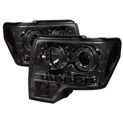Spyder Ford F150 09-14 Projector Headlights Halogen Model- LED Halo LED Smke PRO-YD-FF15009-HL-SM - GUMOTORSPORT