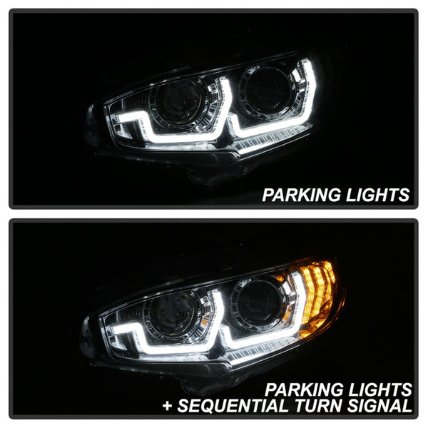 Spyder 2016 - 2020 Honda Civic 2DR/4Dr w/LED Seq Turn Sig Lights Proj Headlight - Black - PRO-YD-HC16-SEQ-BK