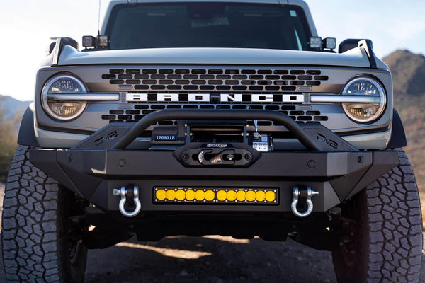 DV8 Offroad 2021+ Ford Bronco Modular Front Bumper Winch Capable w/ Auxiliary Light Mounts - GUMOTORSPORT