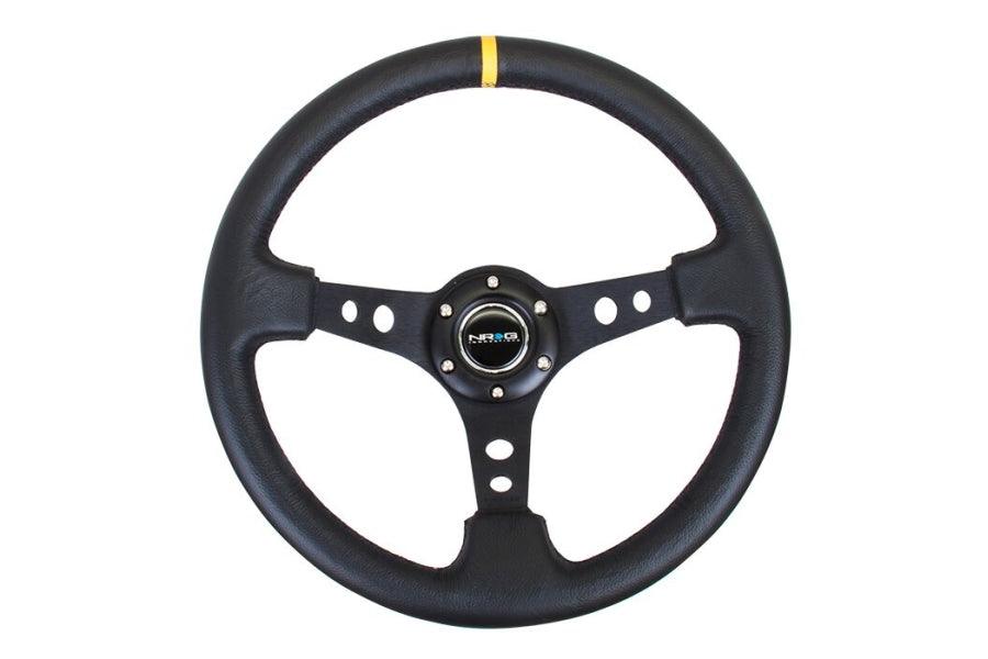 NRG Reinforced Steering Wheel 350mm 3in Deep Black w/ Yellow Stripe - Universal - GUMOTORSPORT