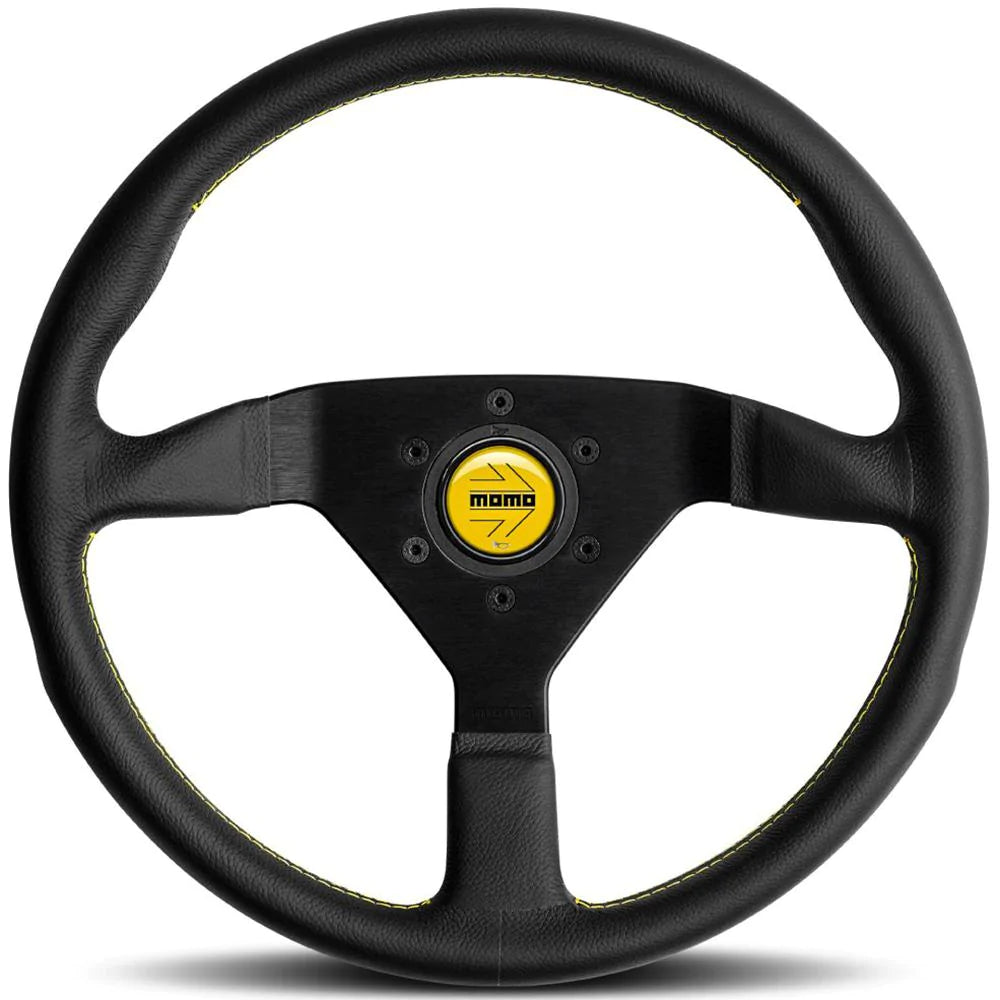 Momo Montecarlo Steering Wheel 350 mm - Black Leather/Yellow Stitch/Black Spokes - GUMOTORSPORT