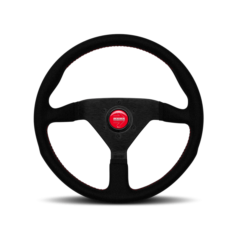 Momo Montecarlo Alcantara Steering Wheel 320 mm - Black/Red Stitch/Black Spokes - GUMOTORSPORT