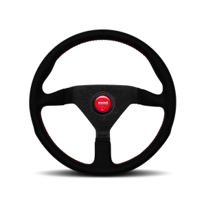 Momo Montecarlo Alcantara Steering Wheel 320 mm - Black/Red Stitch/Black Spokes - GUMOTORSPORT