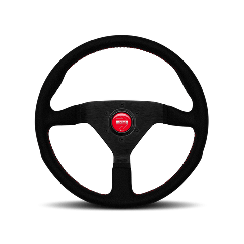 Momo Montecarlo Alcantara Steering Wheel 320 mm - Black/Red Stitch/Black Spokes - GUMOTORSPORT