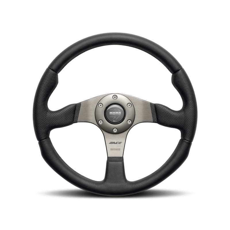 Momo Race Steering Wheel 350 mm - Black Leather/Anth Spokes - GUMOTORSPORT