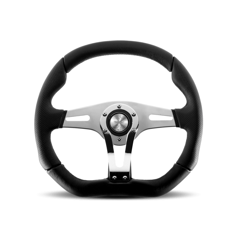 Momo Trek R Steering Wheel - Trek R/350 mm mmeter - Black AirLeather/Brshd Al Spokes - GUMOTORSPORT