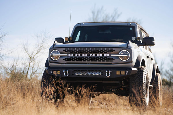 DV8 Offroad 2021+ Ford Bronco Bumper- Accommodates 20in Dual Row Light Bar & (4) 3in Pod Light Mount - GUMOTORSPORT