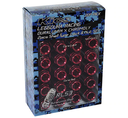 Project Kics Leggdura Racing Shell Type Lug Nut 53mm Open-End Look 16 Pcs + 4 Locks 12X1.25 Red - GUMOTORSPORT