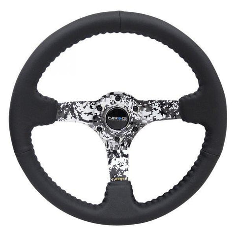 NRG Innovations RST-036DC-R - 3-Spoke Hydro Dipped Digital Camo Black Leather Reinforced Steering Wheel with Black Baseball Stitching - GUMOTORSPORT